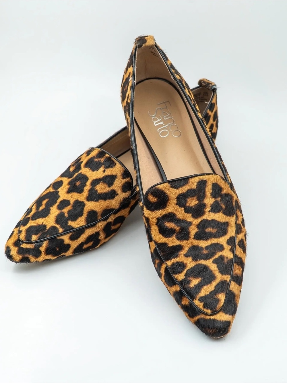 Franco Sarto Calf Hair Leopard Print Pointed Toe Flats - Tan/Brown/Black Size 7